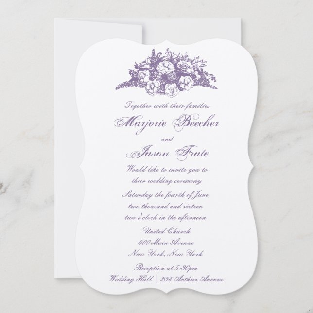 Extravagante Vintage Blume Einladung Hochzeit Lila (Vorderseite)