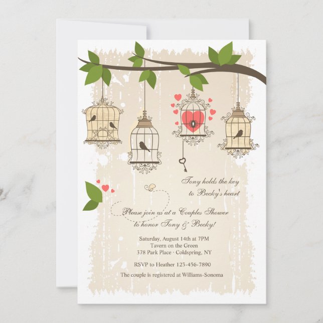 Extravagante Vogelkäfige Paare - Einladung (Vorderseite)