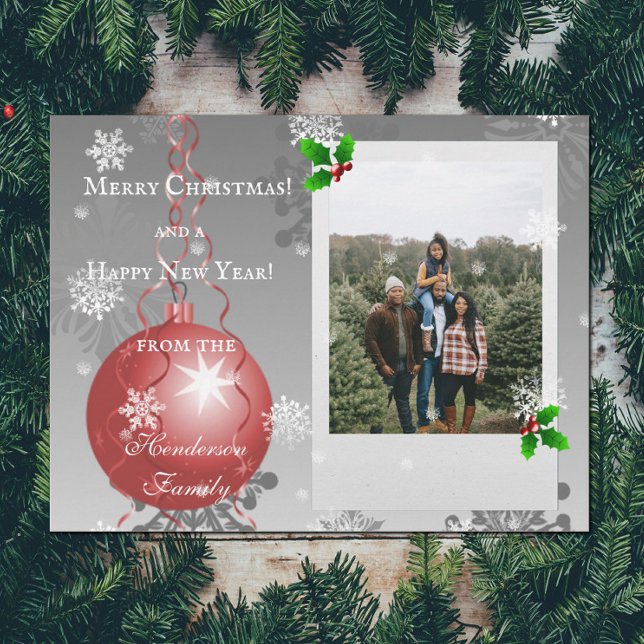 Extravagante Weihnachtsfeiertage Fotokarte Feiertagskarte (Red Fancy Christmas Ornament Holiday Photo Card)