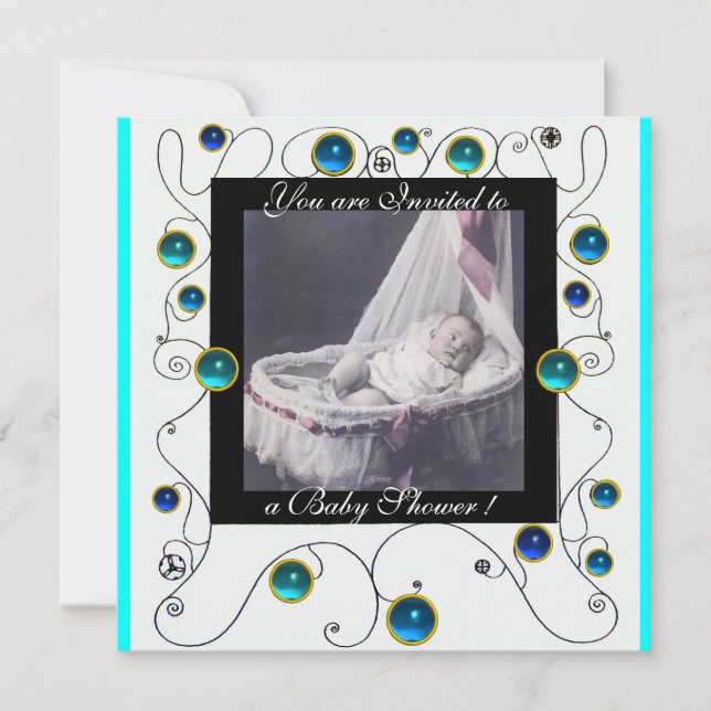 EXTRAVAGANTE WIRBEL BABY SHOWER MONOGRAM, Fotovorl Einladung (Vorderseite)