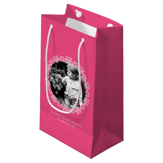 Extravagante Wirbel mit Hot Pink Foto Kleine Geschenktüte (Vorderseite Schrägansicht)