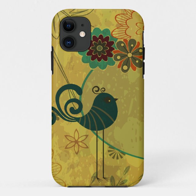 extravaganter aquamariner Vogel und moderner Blume Case-Mate iPhone Hülle (Rückseite)