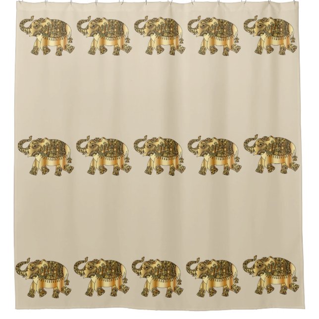 Extravaganter beige Hintergrund der Goldelefant-| Duschvorhang (Vorderseite)