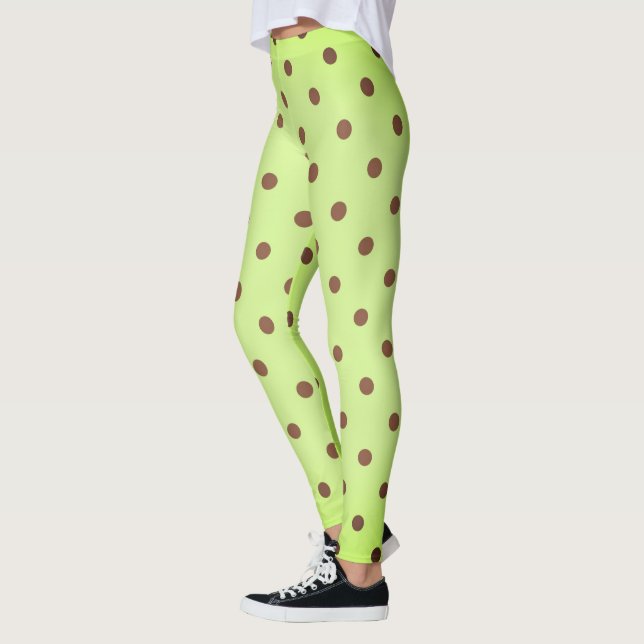 Extravaganter brauner und hellgrüner Retro-Polka-D Leggings (Links)