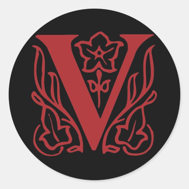 Extravaganter Buchstabe V Runder Aufkleber (Vorderseite)