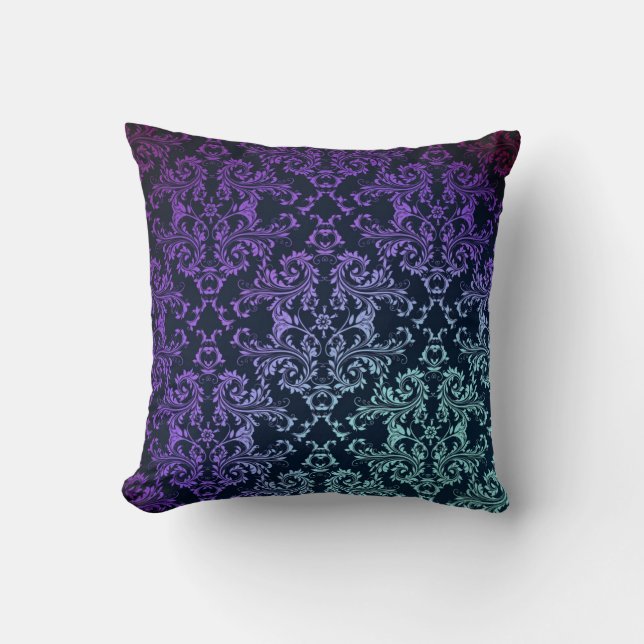 Extravaganter Damask Aquamarin Blau Lila Kissen (Vorderseite)