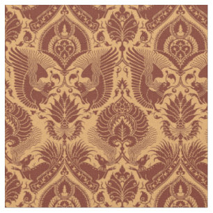 Extravaganter Damast mit Tieren, Tawny Red Stoff