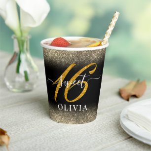 Extravaganter eleganter Glitzer Sweet 16 Sechzehn Pappbecher