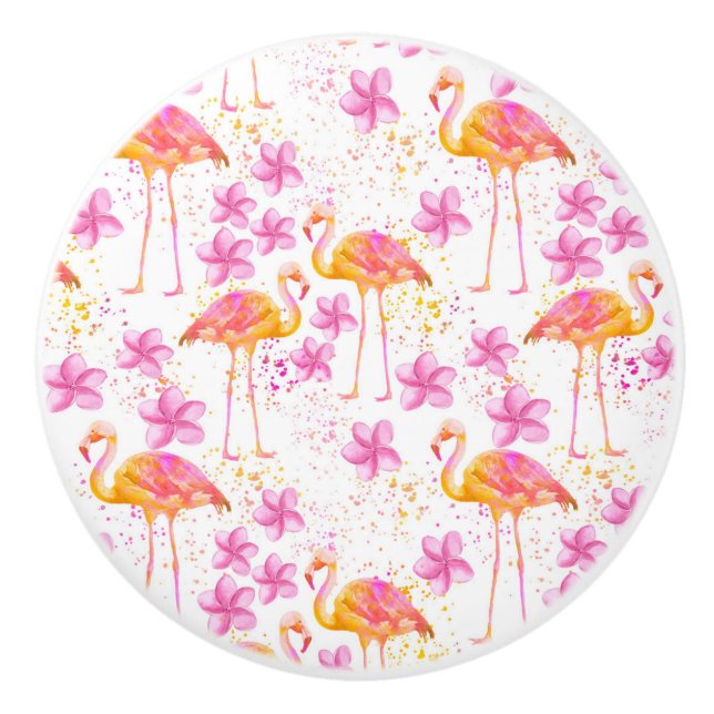 Extravaganter Flamingo Keramikknauf (Vorderseite)