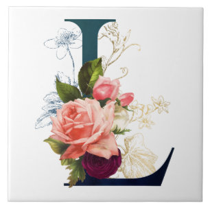 Extravaganter floraler Monogramm Letter L Unterset Fliese