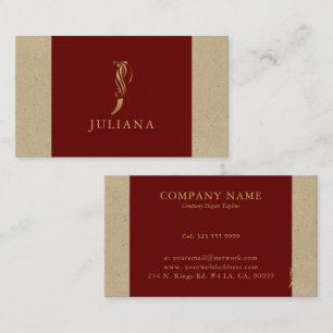 Extravaganter Gold Letter J Monogram auf Rot und K Visitenkarte