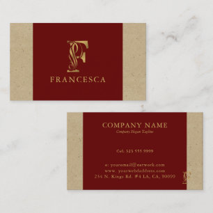 Extravaganter Goldbrief der Monogramme auf Rot und Visitenkarte
