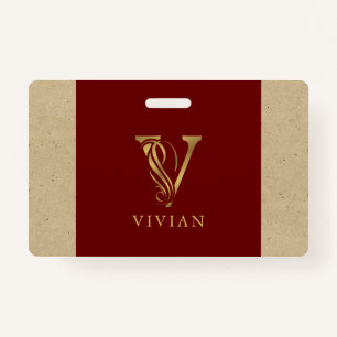 Extravaganter Goldbrief V Monogramm auf Rot und Ka Ausweis