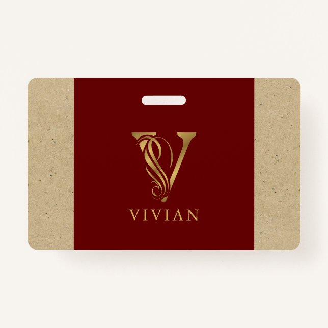 Extravaganter Goldbrief V Monogramm auf Rot und Ka Ausweis (Vorderseite)