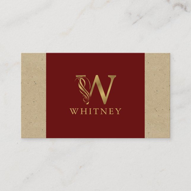 Extravaganter Goldbrief W Monogramm auf Rot und Ka Visitenkarte (Vorderseite)