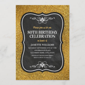 Extravaganter goldener Glitzer-Erwachsen-80. Einladung