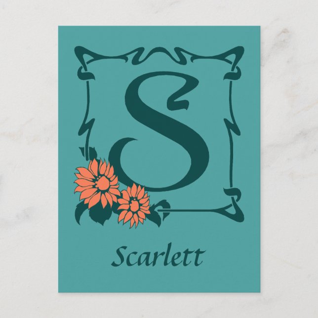 Extravaganter Jugendstil-Buchstabe S Postkarte (Vorderseite)