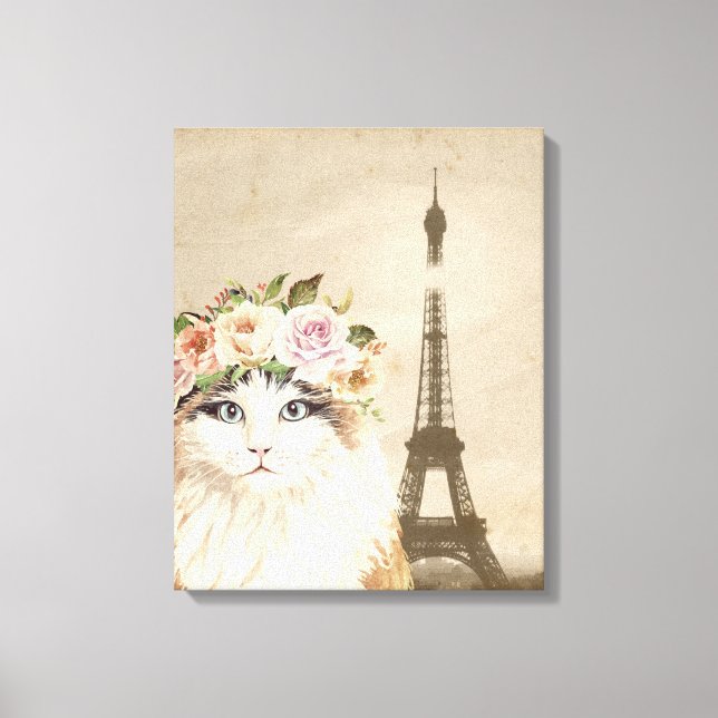 Extravaganter Katzen- und Eiffelturm Leinwanddruck (Vorderseite)