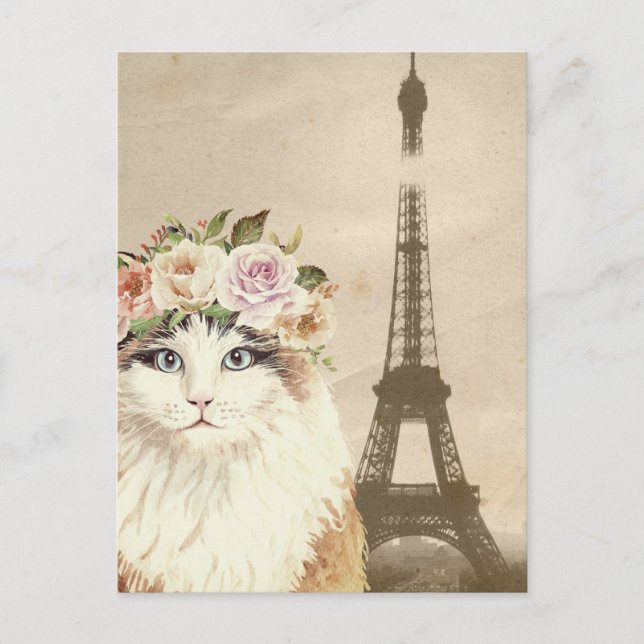Extravaganter Katzen- und Eiffelturm Postkarte (Vorderseite)
