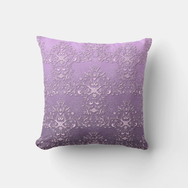 Extravaganter Lavendel und Lila Zwei-Tonen-Damast Kissen (Vorderseite)