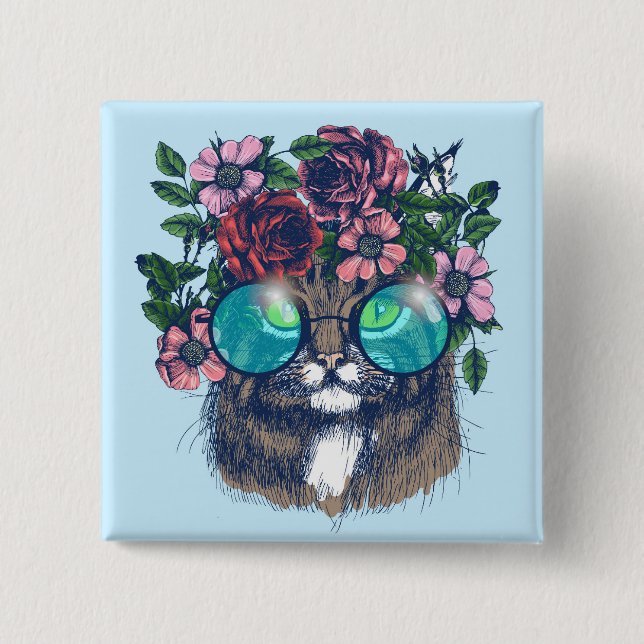 Extravaganter Maine-Waschbär Button (Vorderseite)