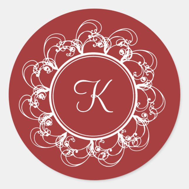 Extravaganter Monogramm-Aufkleber (rot) Runder Aufkleber (Vorderseite)