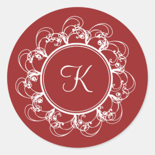 Extravaganter Monogramm-Aufkleber (rot) Runder Aufkleber