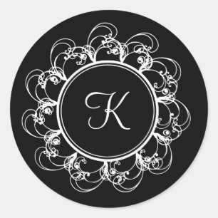 Extravaganter Monogramm-Aufkleber (schwarz) Runder Aufkleber