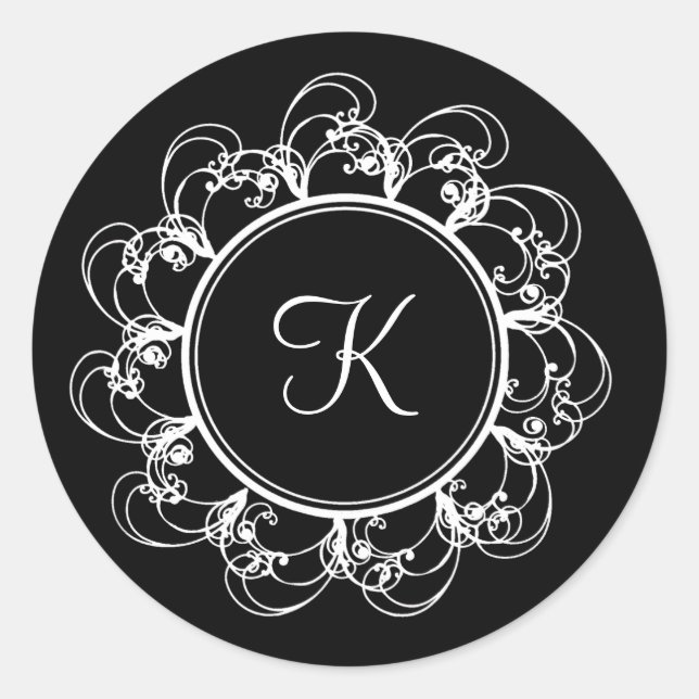 Extravaganter Monogramm-Aufkleber (schwarz) Runder Aufkleber (Vorderseite)