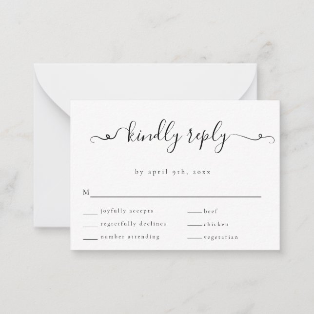 Extravaganter RSVP-Antwortkarte für Minimalistisch Mitteilungskarte (Vorderseite)