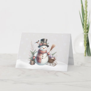 Extravaganter Schneemann mit Bird Christmas Card Feiertagskarte
