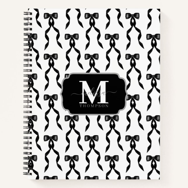 Extravaganter Schwarzer Bogen Mit Monogramm Notizbuch (Vorderseite)