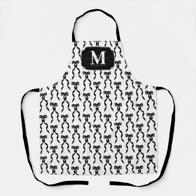 Extravaganter Schwarzer Bogen Mit Monogramm Schürze (Vorderseite)