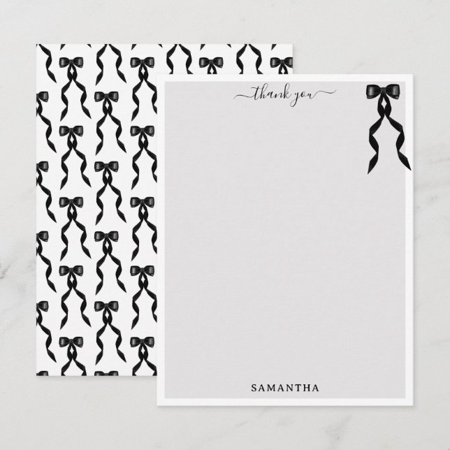 Extravaganter Schwarzer Bogen Personalisiert Dankeskarte (Vorne/Hinten)