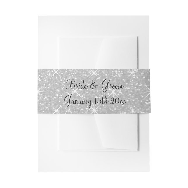 Extravaganter Silberner Glitzer Hochzeitseinladung Einladungsbanderole (Vorderseite Beispiel)