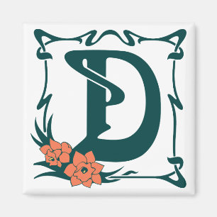 Extravaganter Vintager Jugendstil-Buchstabe D Magnet