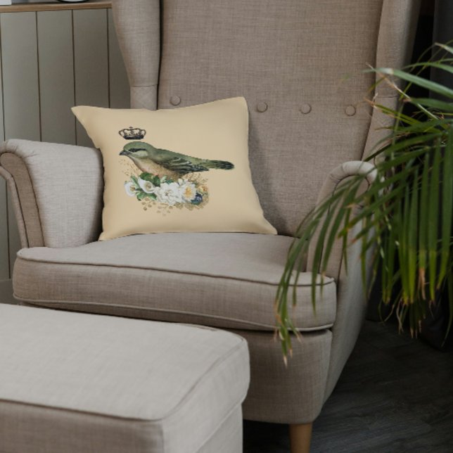 Extravaganter Vogel auf Peach Kissen (Von Creator hochgeladen)