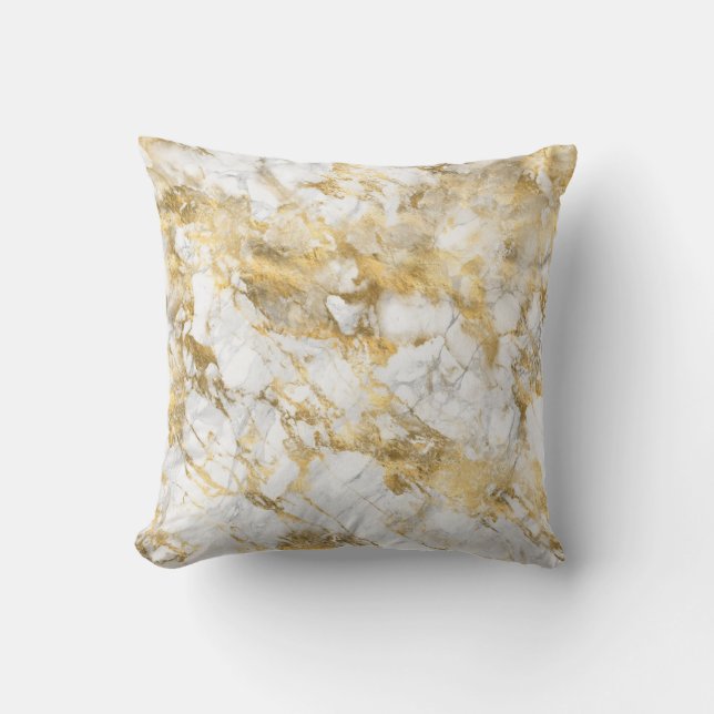 Extravaganter weißer und goldener Marmor Kissen (Vorderseite)