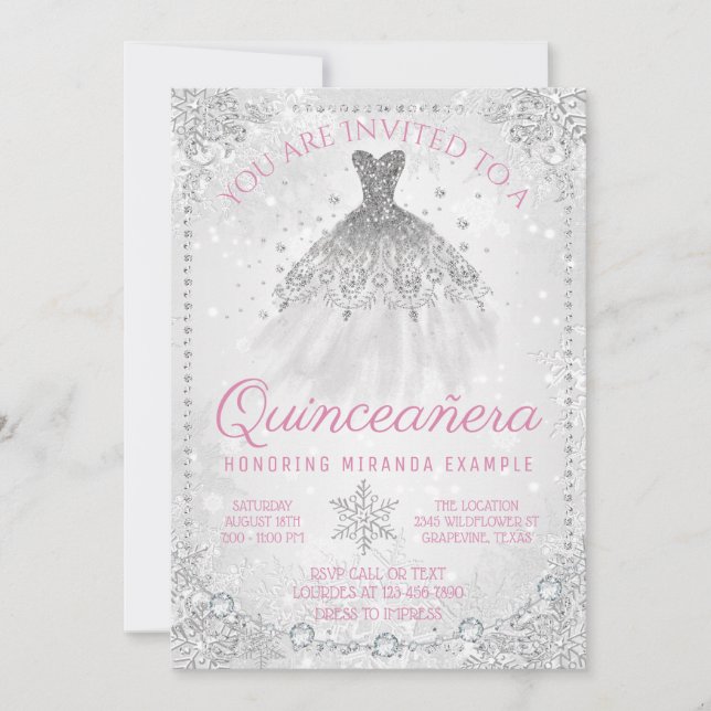 Extravaganter Winterwunder Snowflake Quinceanera Einladung (Vorderseite)