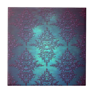 Extravagantes Aquamarines bis Lila Damaskusmuster Fliese