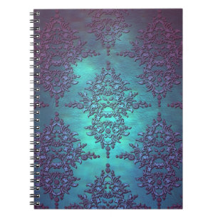 Extravagantes Aquamarines bis Lila Damaskusmuster Notizblock