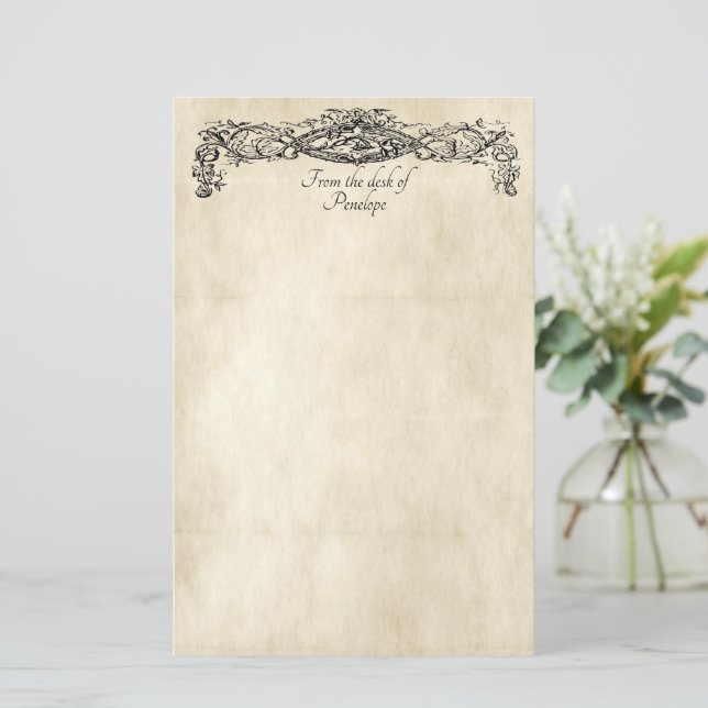 Extravagantes Bildlauf Altpapier mit Ihrem Namen  Briefpapier (Stehend Vorderseite)