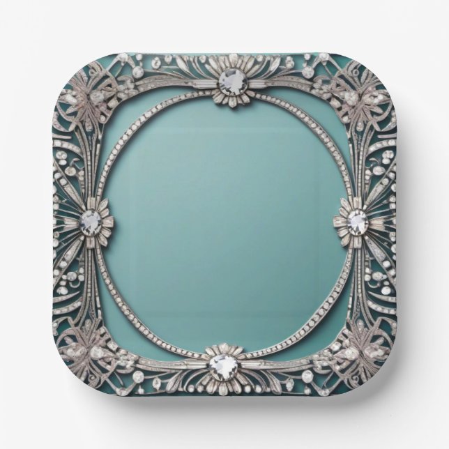 Extravagantes blaues Schmuckpapier Pappteller (Vorderseite)