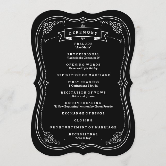 Extravagantes Chalkboard Vintage Hochzeitsprogramm Programm (Vorderseite)