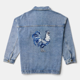 Extravagantes Delft-Blau-Weiß-Roster-Huhn Jeansjacke