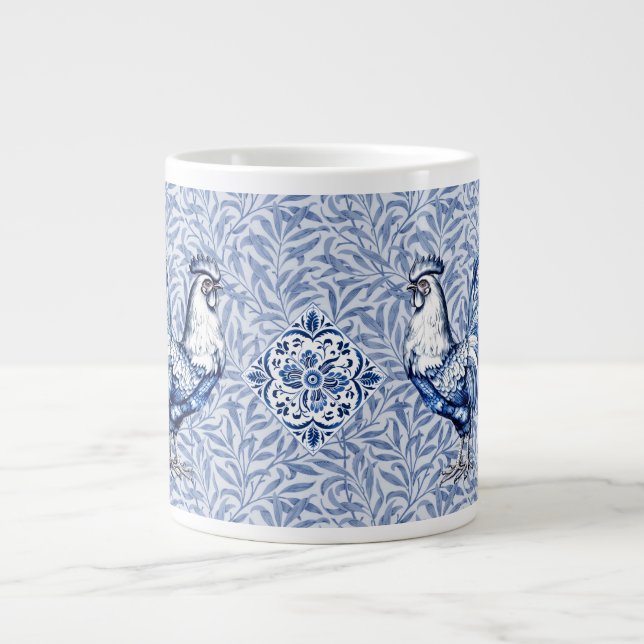 Extravagantes Delft-Blau-Weiß-Roster-Huhn Jumbo-Tasse (Vorderseite)