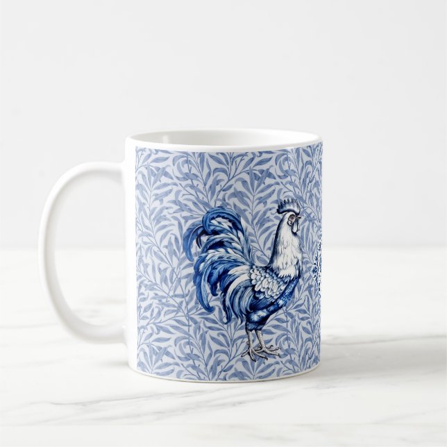 Extravagantes Delft-Blau-Weiß-Roster-Huhn Kaffeetasse (Links)