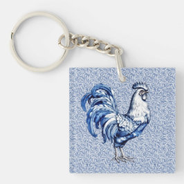 Extravagantes Delft-Blau-Weiß-Roster-Huhn Schlüsselanhänger