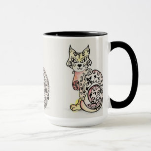 Extravagantes Felindesign auf einer Tasse