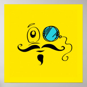 Extravagantes gelbes Gesicht mit Monocle und Musta Poster
